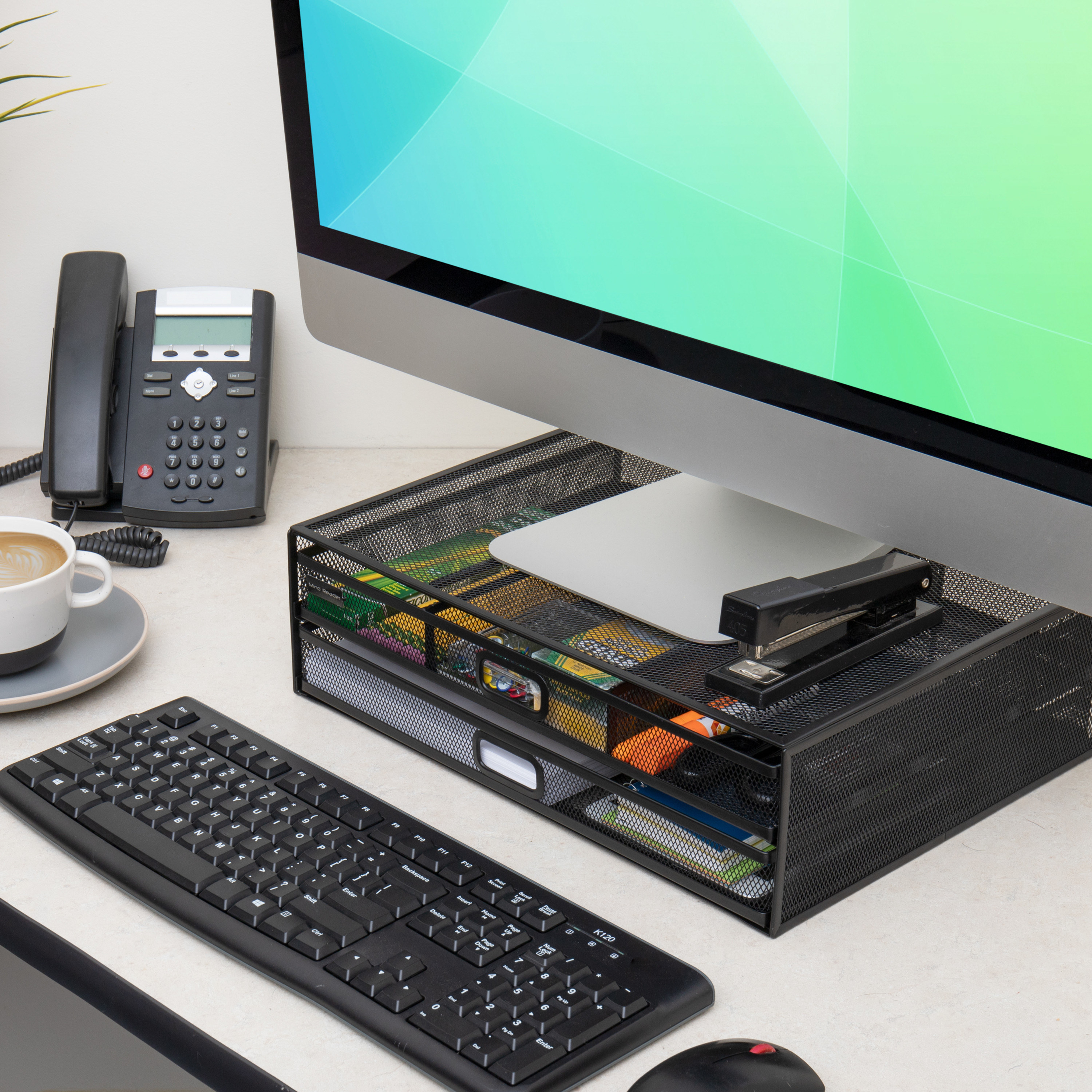 A monitor stand and desk organizer