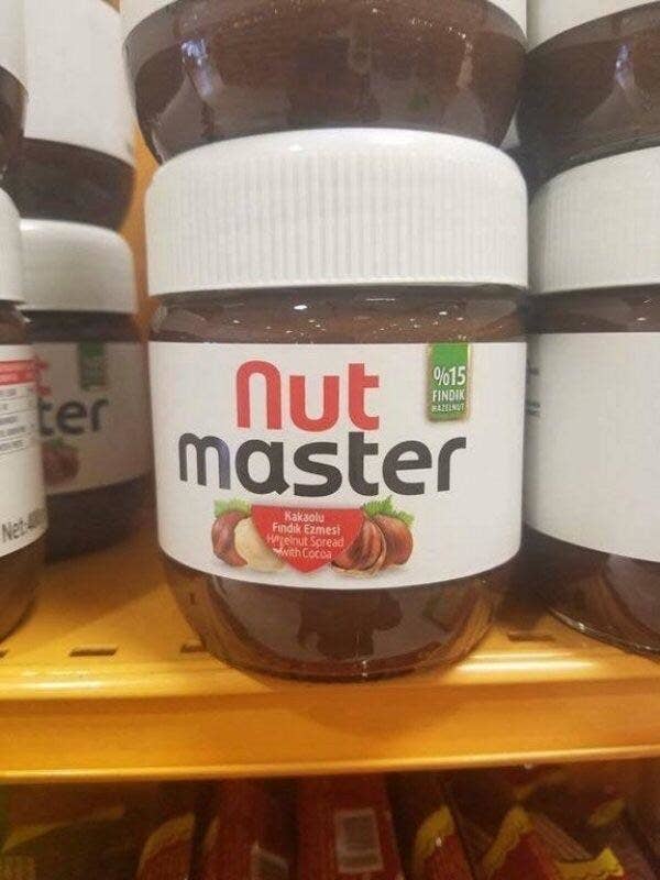 jars of hazelnut chocolate spread called Nut Master on a shelf