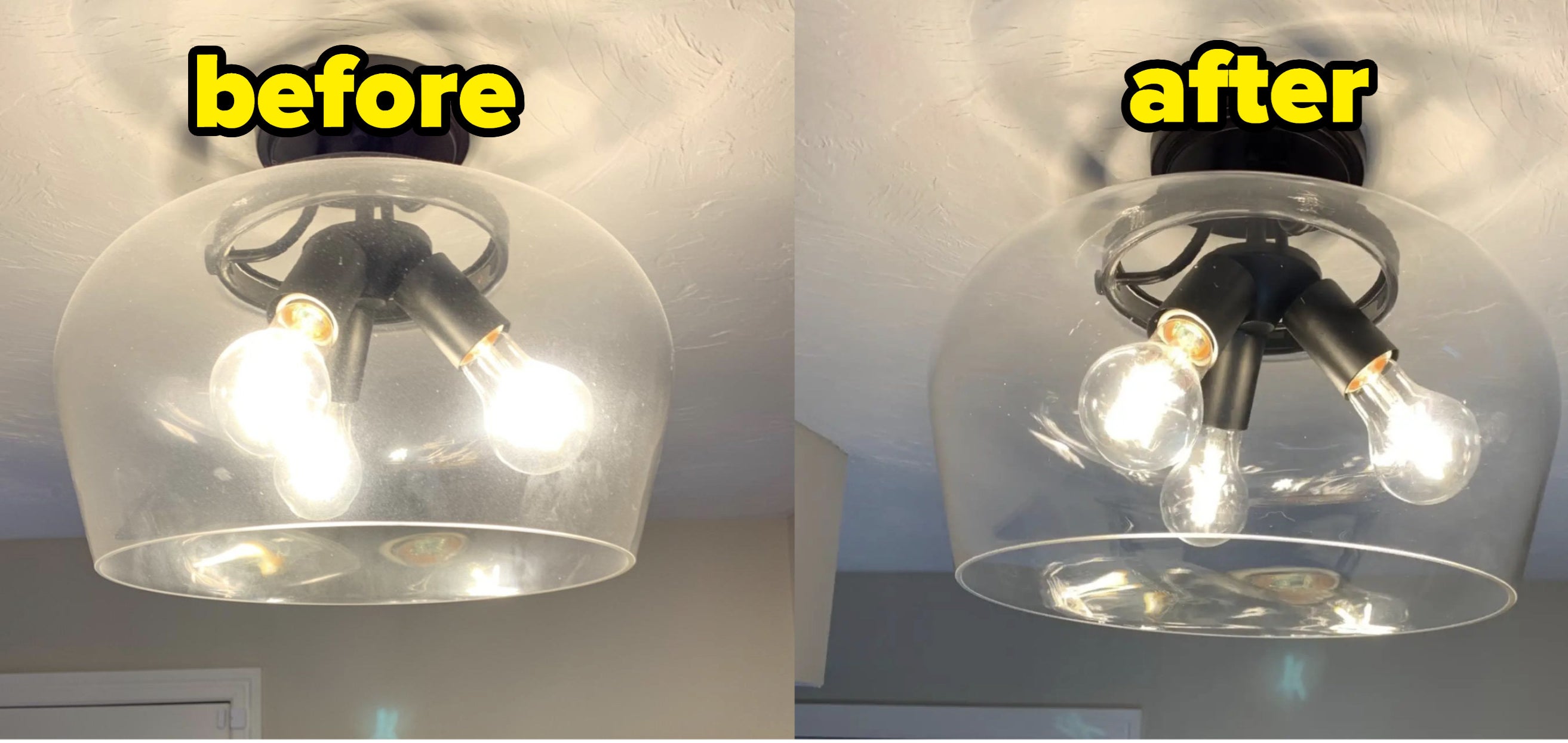 a reviewer photo of a light fixture before and after using the rag