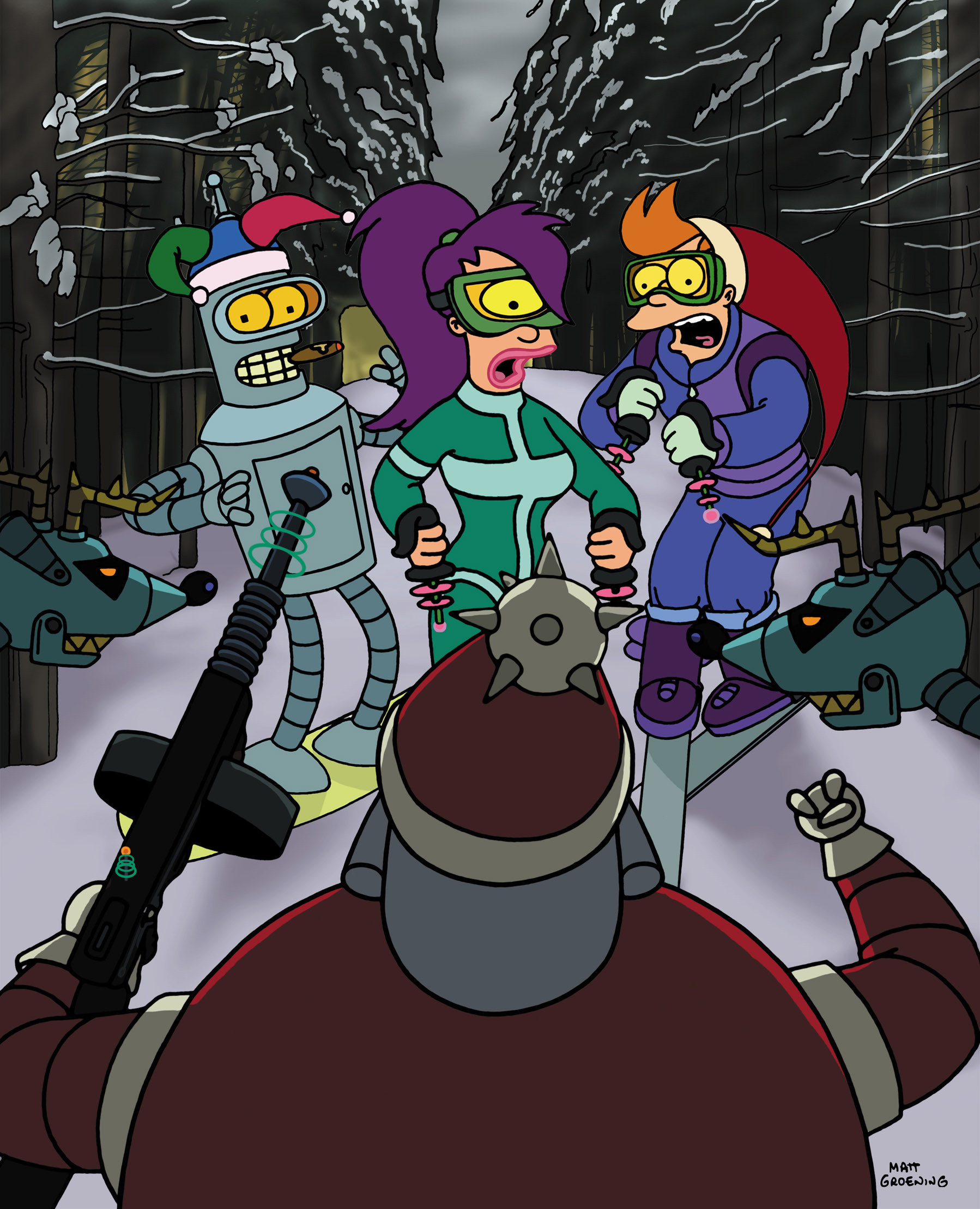 Bender, Leeloo and Fry come face to face with an evil, robotic Santa Claus in &quot;Futurama&quot;
