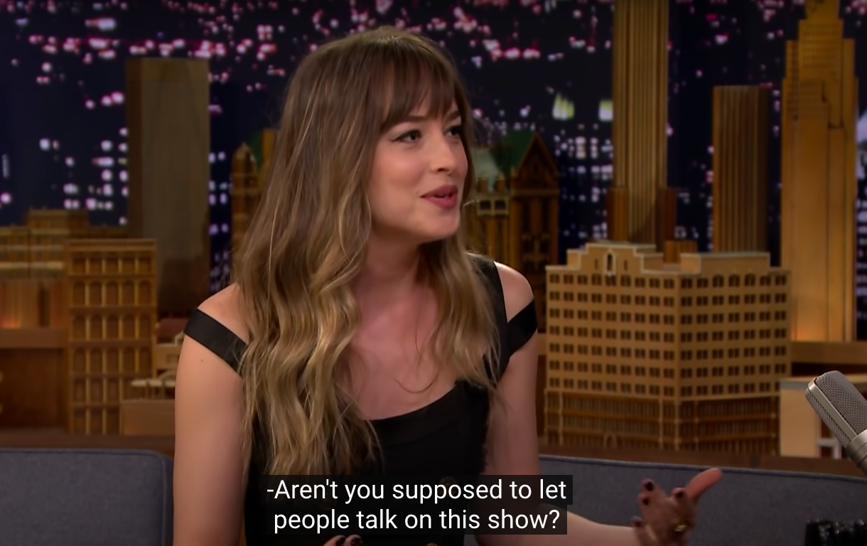 Dakota saying, &quot;Aren&#x27;t you supposed to let people talk on the show?&quot;
