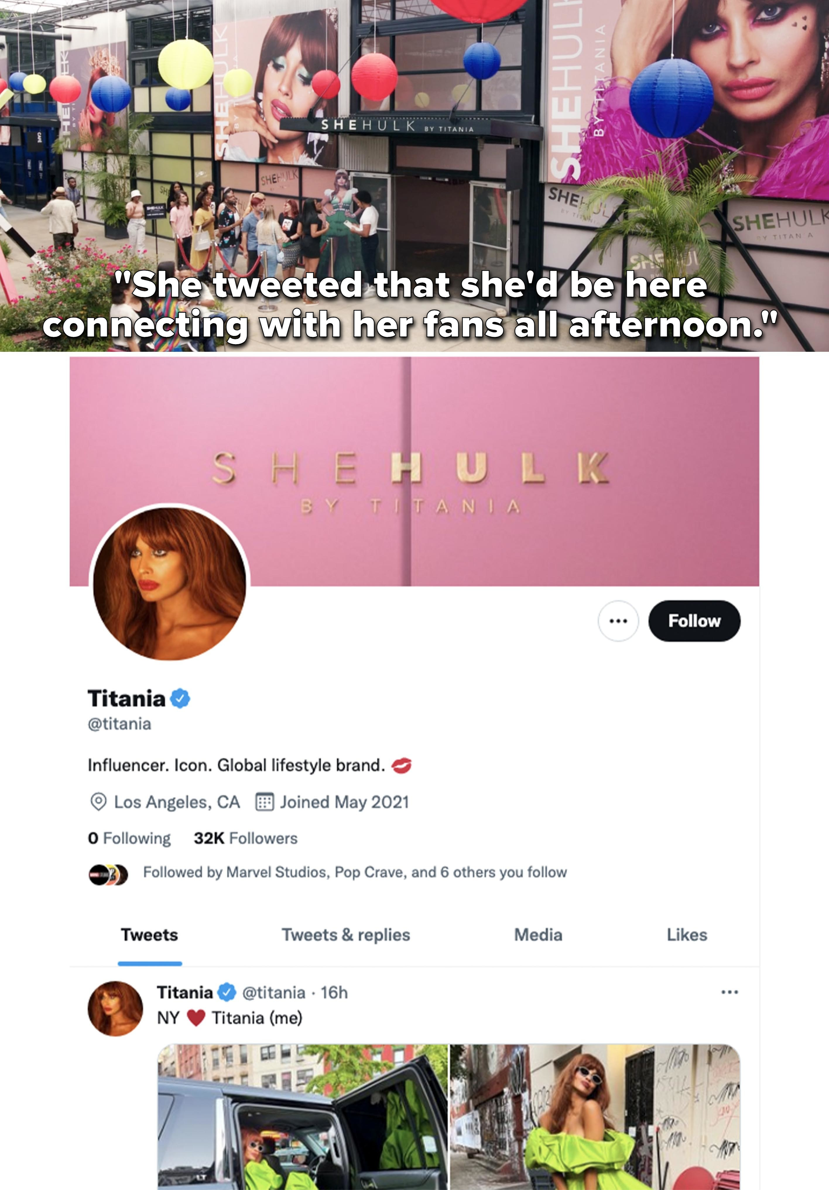 A screenshot of a real-life Twitter account for the character Titania