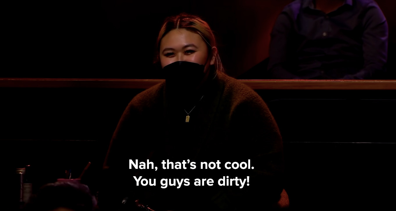 Person wearing a mask and saying &quot;Nah, that&#x27;s not cool; you guys are dirty!&quot;