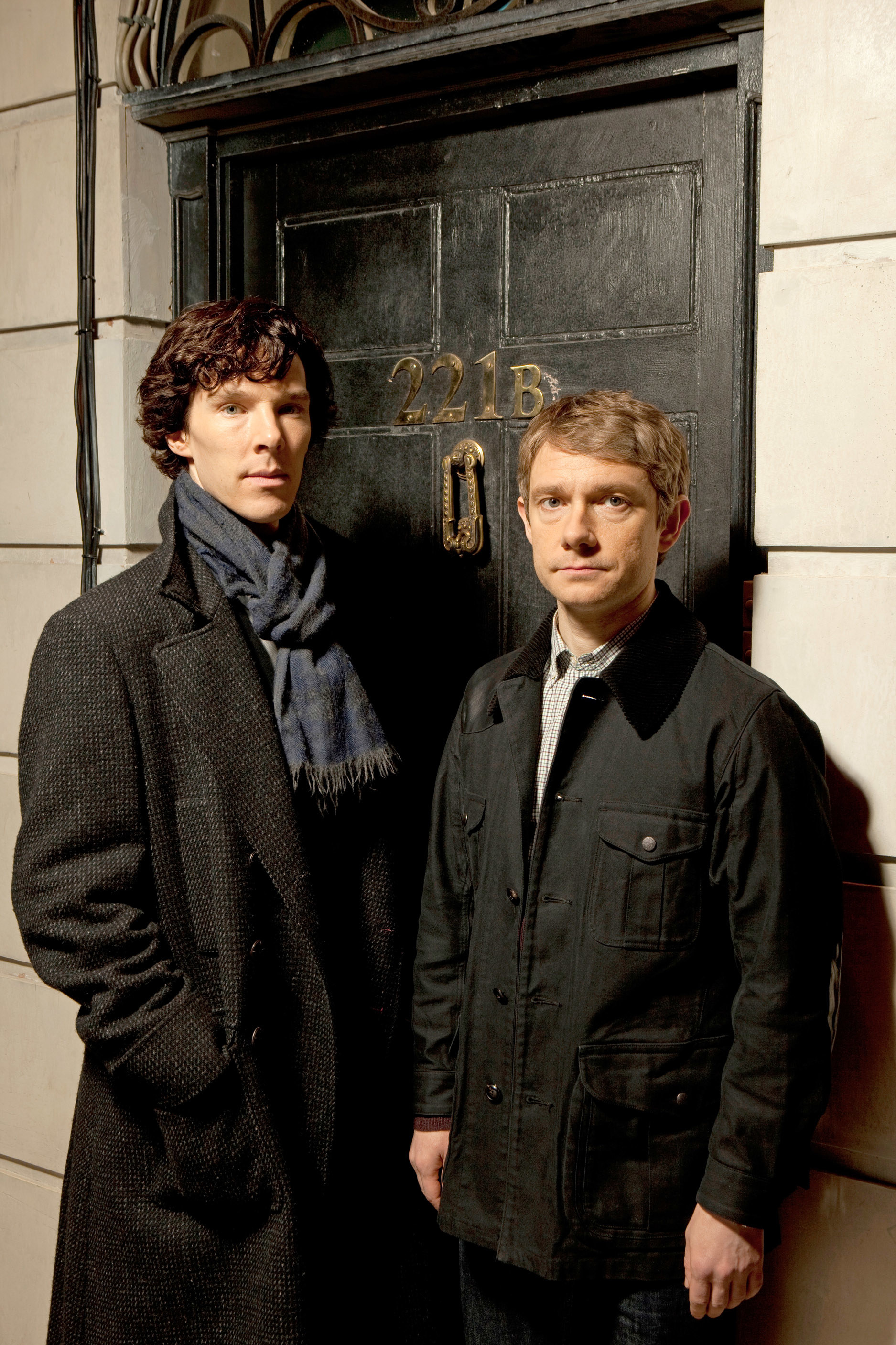 Benedict Cumberbatch and Martin Freeman as Sherlock and Watson