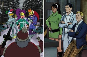 The cast of "Futurama" encounter an evil, robotic Santa Claus / The cast of "Archer" assemble to discuss their game plan