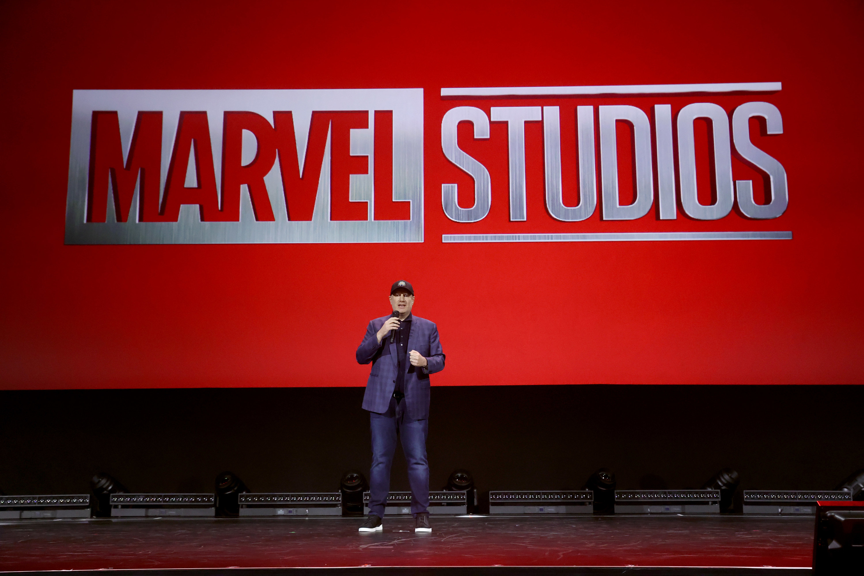Kevin Feige takes the stage for the Marvel Studios presentation at D23 Expo in 2023