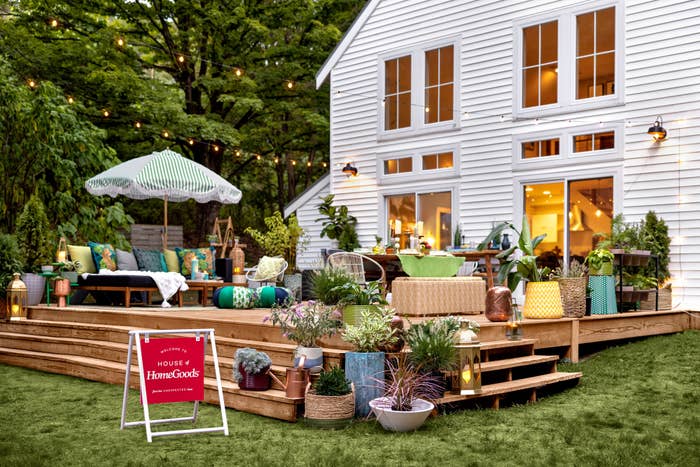 House of HomeGoods patio with seating on wooden deck