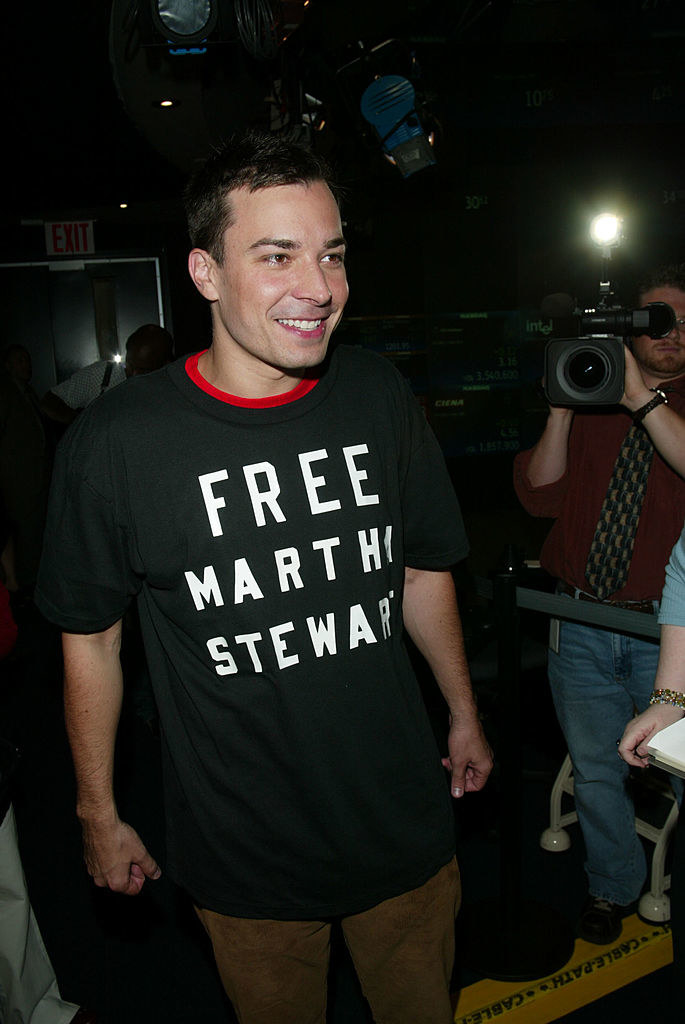 Jimmy Fallon wearing a shirt saying, &quot;Free Martha Stewart.&quot;