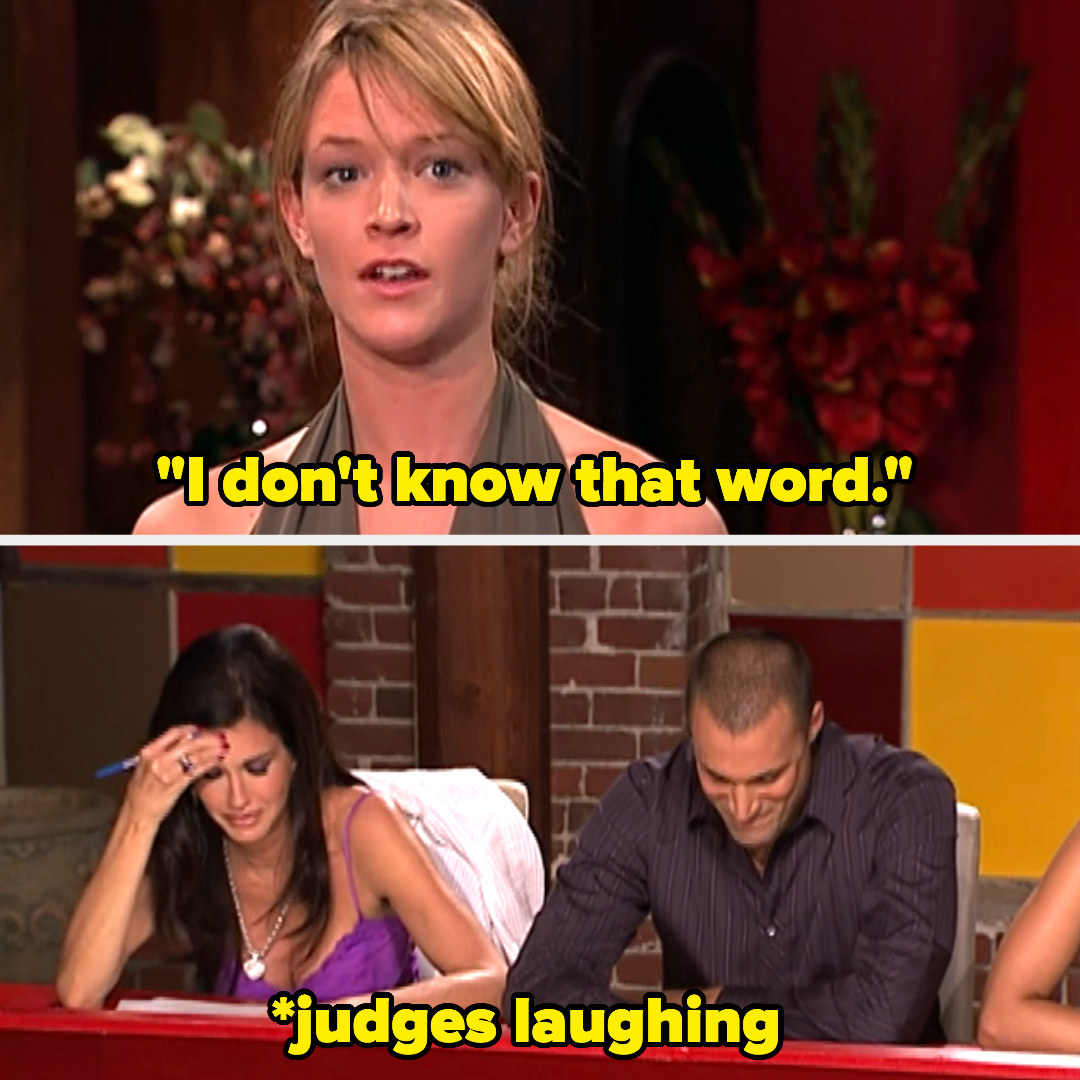 A woman saying &quot;I don&#x27;t know that word&quot; while the judges laugh at her