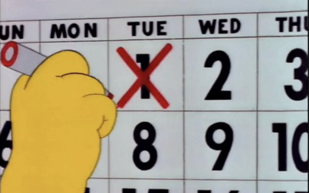 an animated person crossing off a day on a calendar