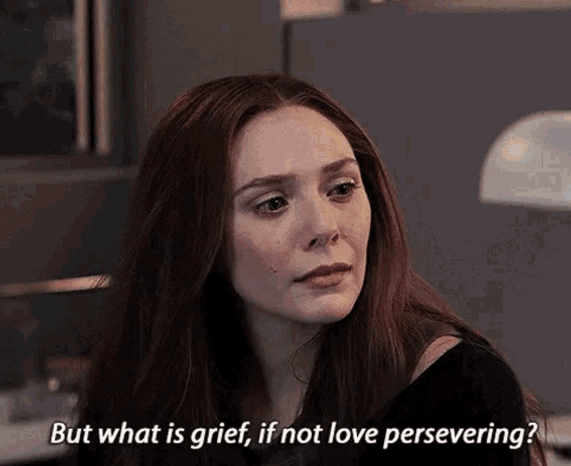 Elizabeth Olsen with the words, &quot;But what is grief if not love persevering?&quot;