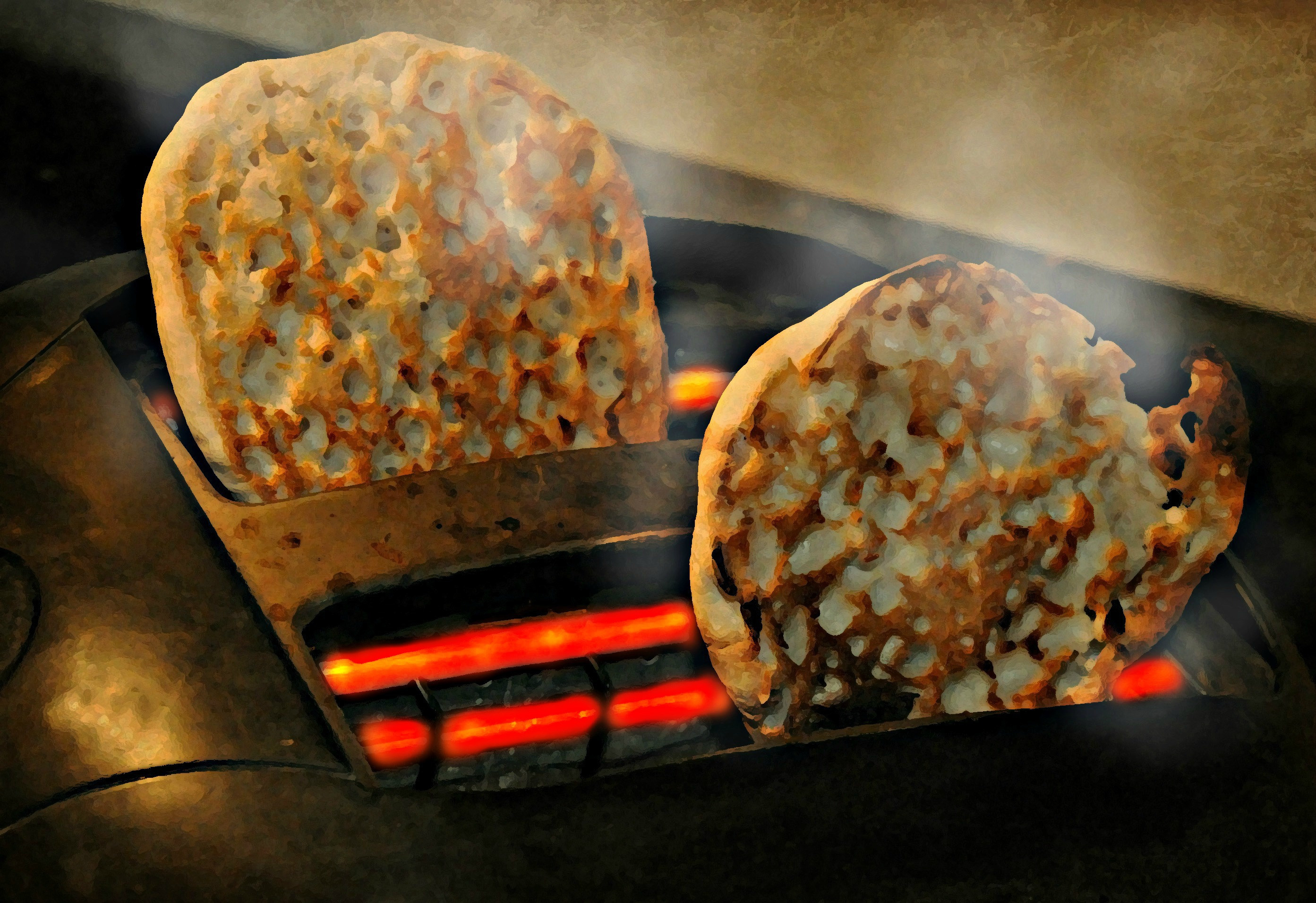 English muffins popping up out of a toaster