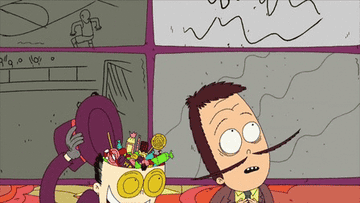 The Warden pulls candy out of his open skull in &quot;Superjail!&quot;