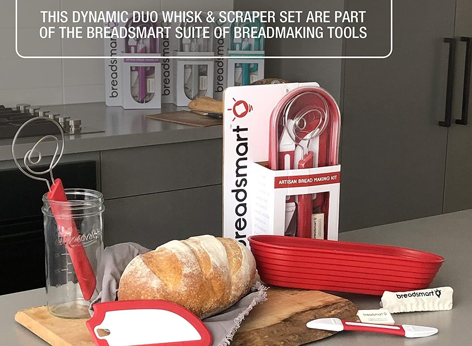 the complete bread-making kit with a mixer, separator, scorer and baking tray