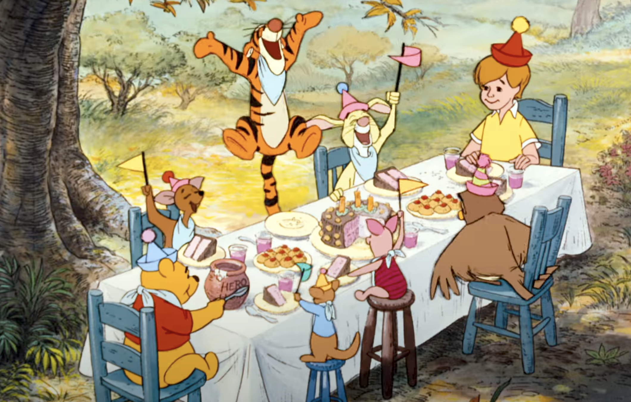 a party with Winnie the Pooh and friends