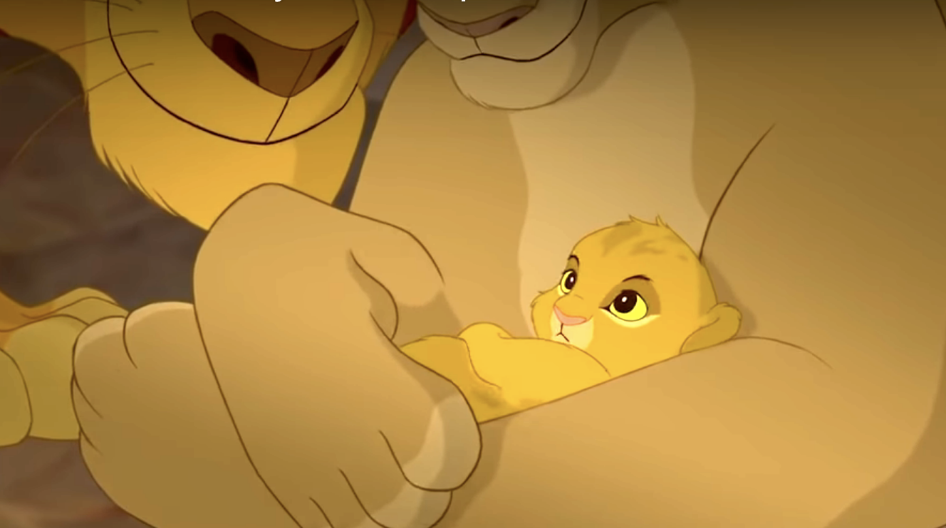 baby Simba looking at his parents innocently