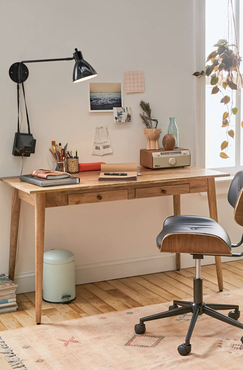 The desk with a computer set-up on top