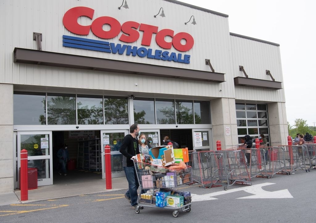Shoppers leaving Costco