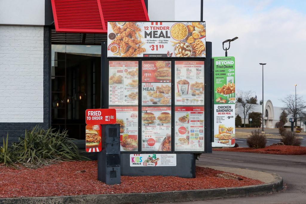 A KFC drive-thru food line