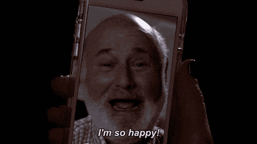 GIF of Rob Reiner as Bob in New Girl on video call saying, &quot;I&#x27;m so happy!&quot;