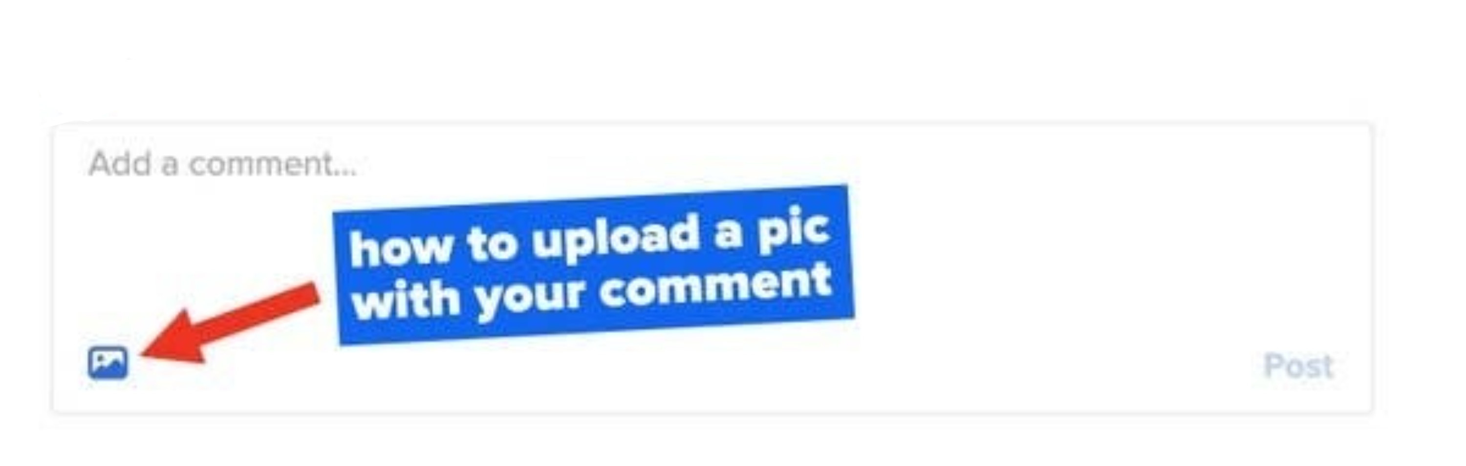 arrow pointing to photo upload button at the bottom left corner of buzzfeed comment box