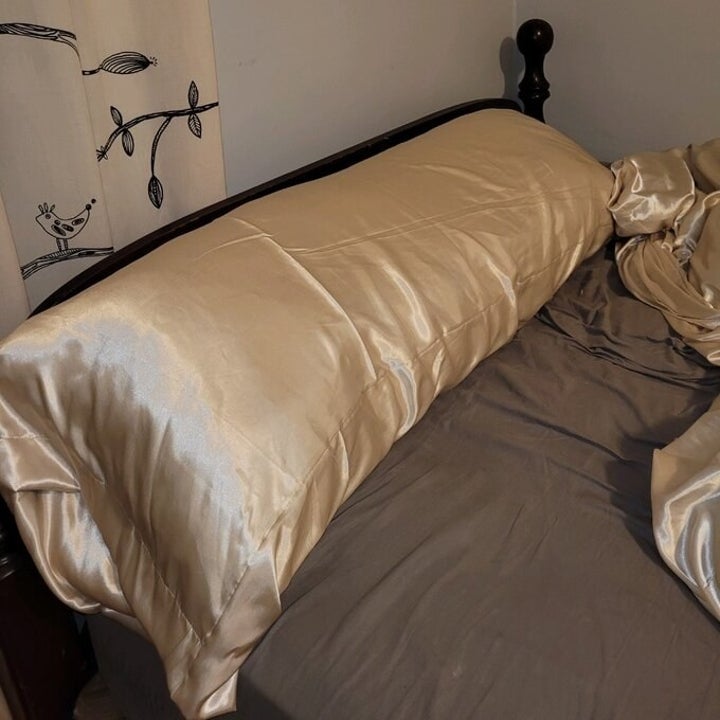 the body pillow in a silk pillowcase