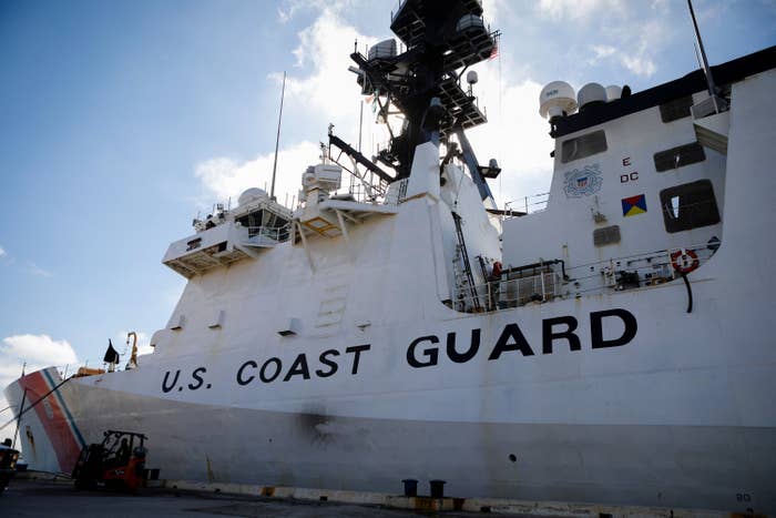 A docked coast guard ship