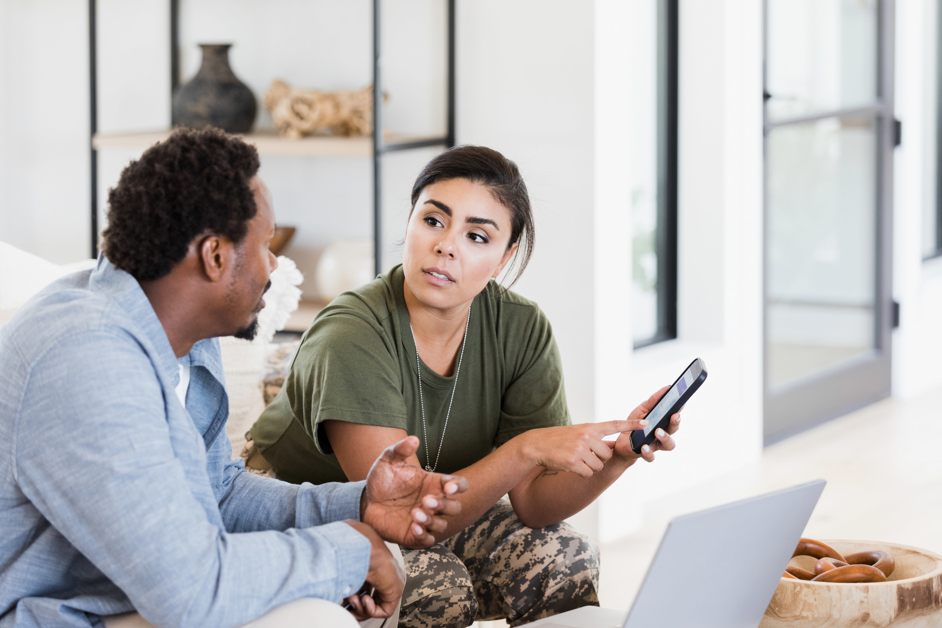 A military member talking to her spouse