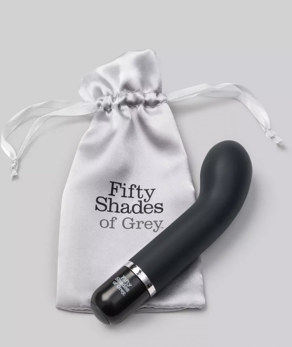 the black vibrator with silver silk Fifty Shades of Grey travel pouch