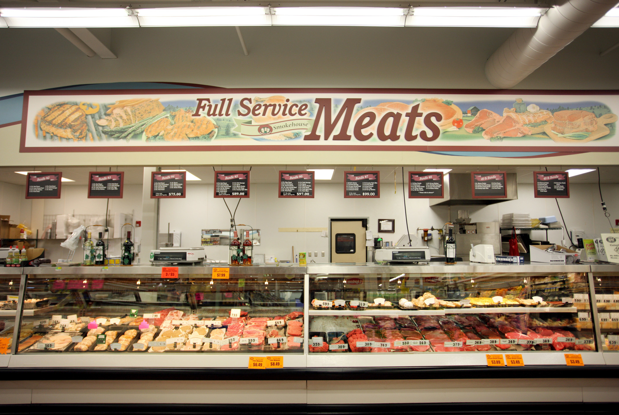 A display of fresh meats in a store