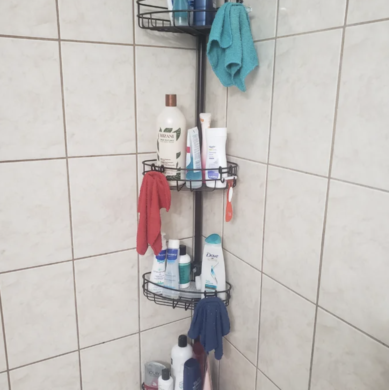 the shower caddy in a reviewer&#x27;s shower