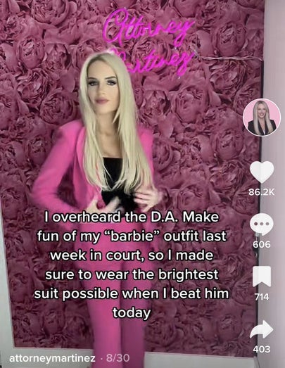 I overheard the DA make fun of my barbie outfit last week in court so I made sure to wear the brightest suit possible when I beat him today