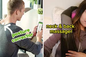 model using posture corrector / reviewer using neck & back massage