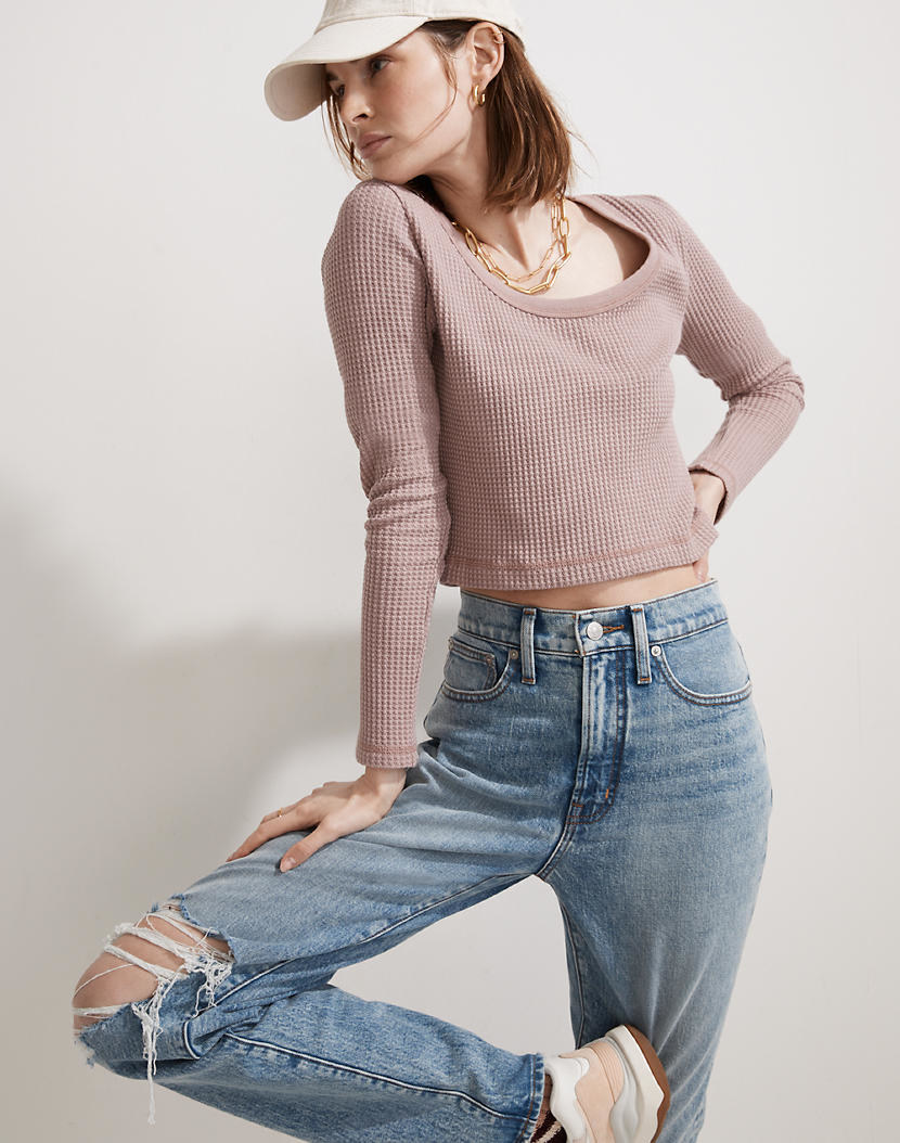 the cropped waffle tee in pale thistle