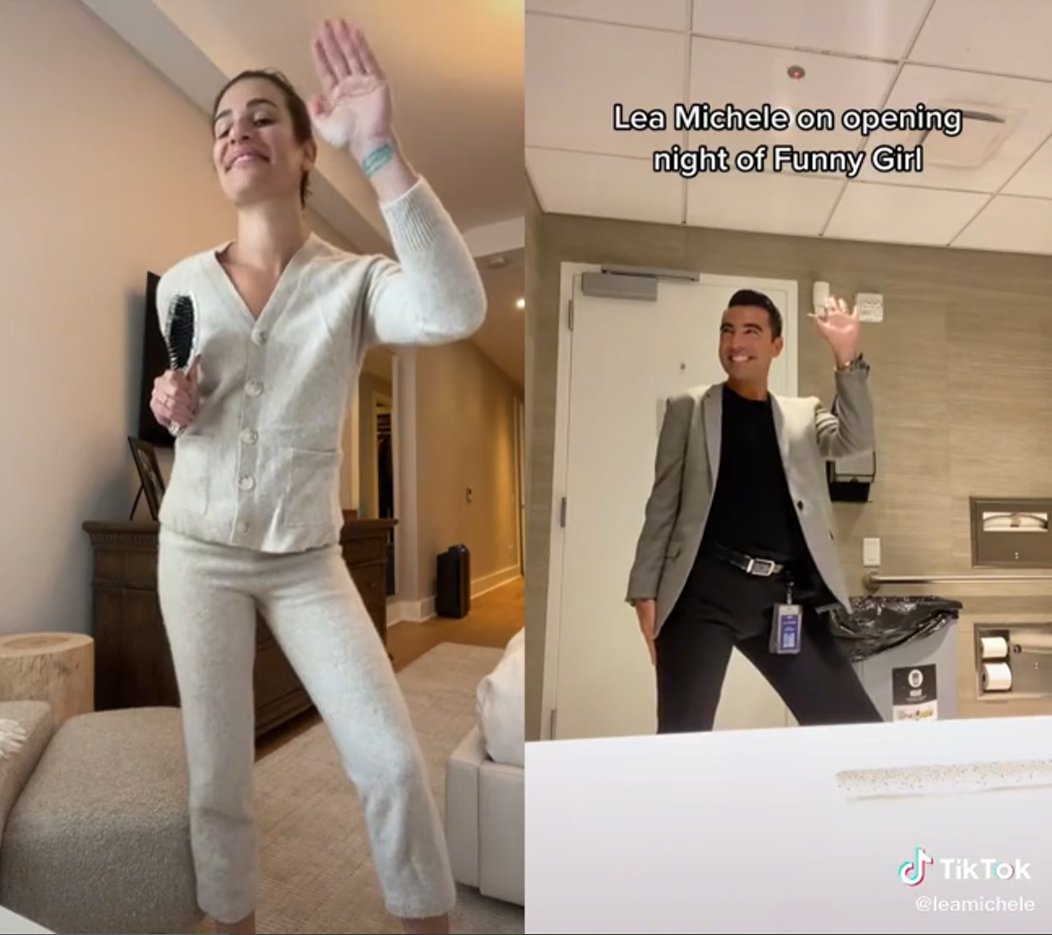 Lea Michele and Javi Rodriguez &quot;performing&quot; in their TikTok videos