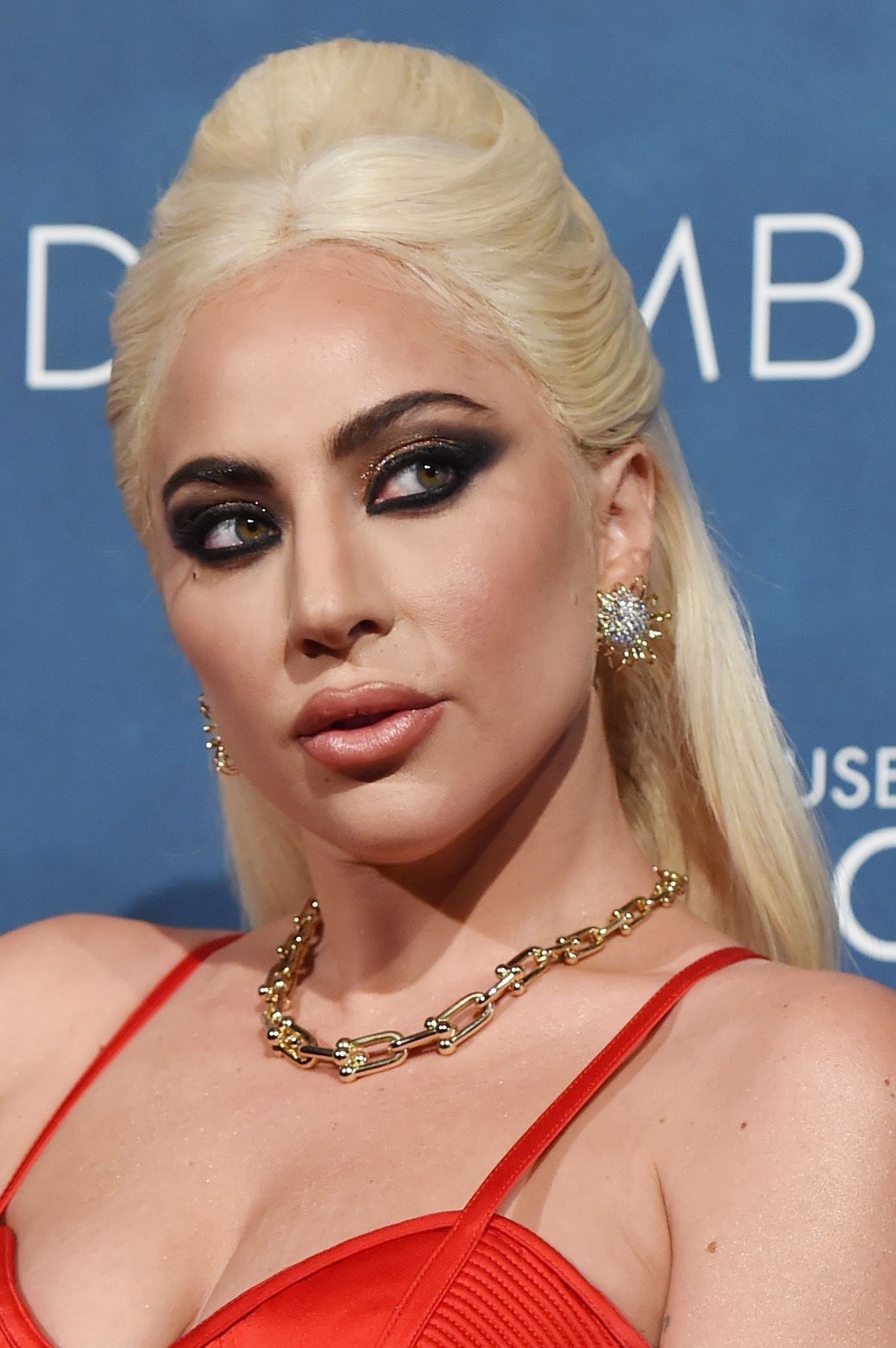 Close-up of Gaga wearing dramatic eye makeup