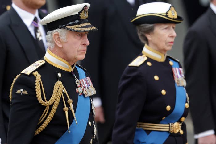 Charles and Anne in military dress during the procession