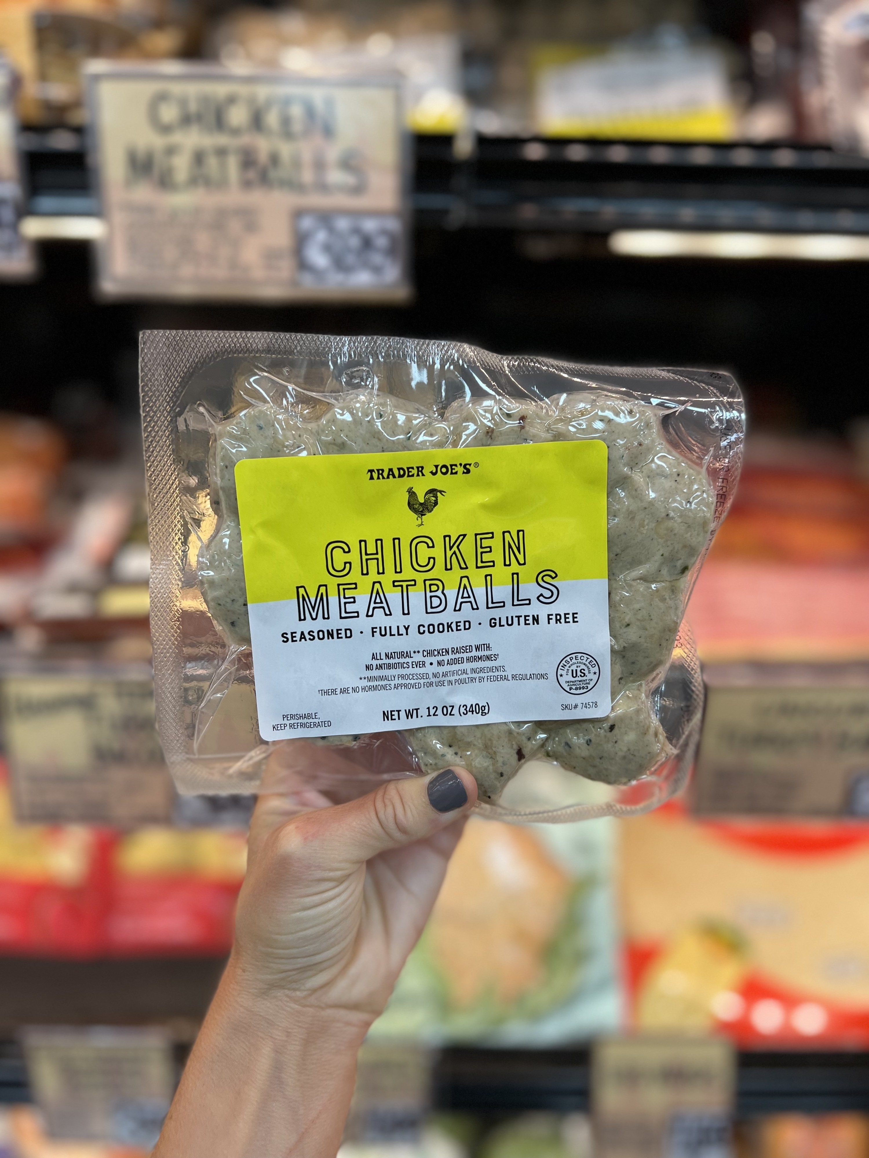 A package of Trader Joe&#x27;s Chicken Meatballs