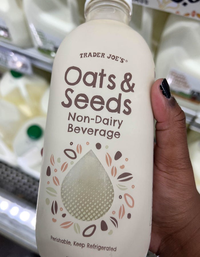 A bottle of oats and seeds non-dairy beverage
