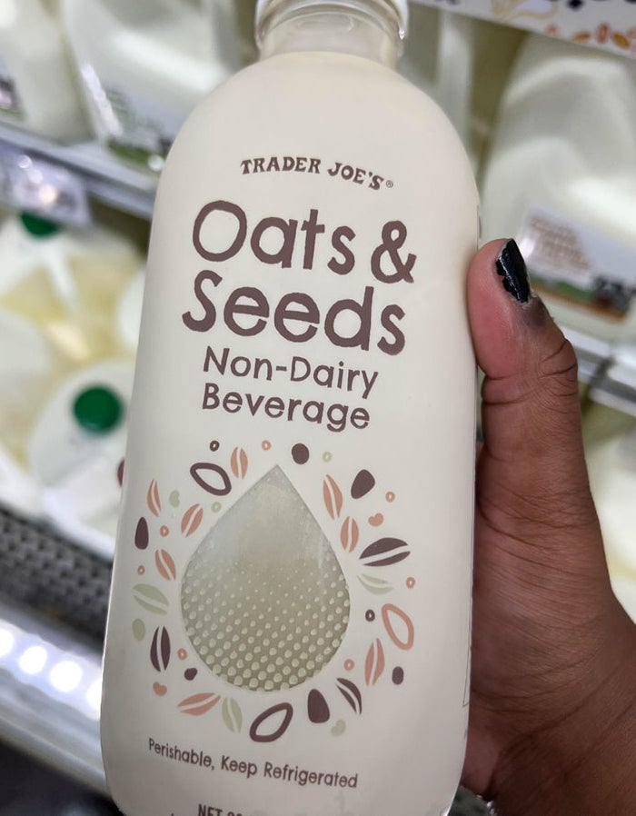 A bottle of oats and seeds non-dairy beverage
