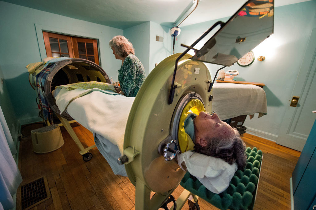 a patient in an iron lung