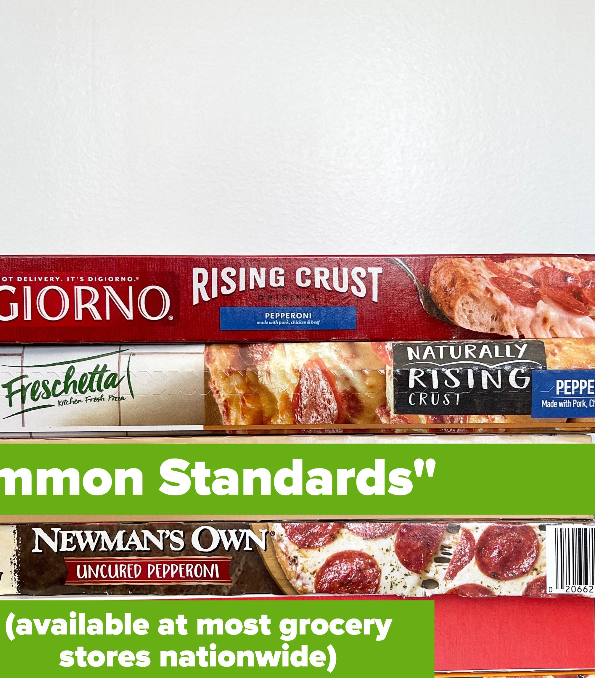 five stacked pizza boxes that are available at most grocery stores nationwide