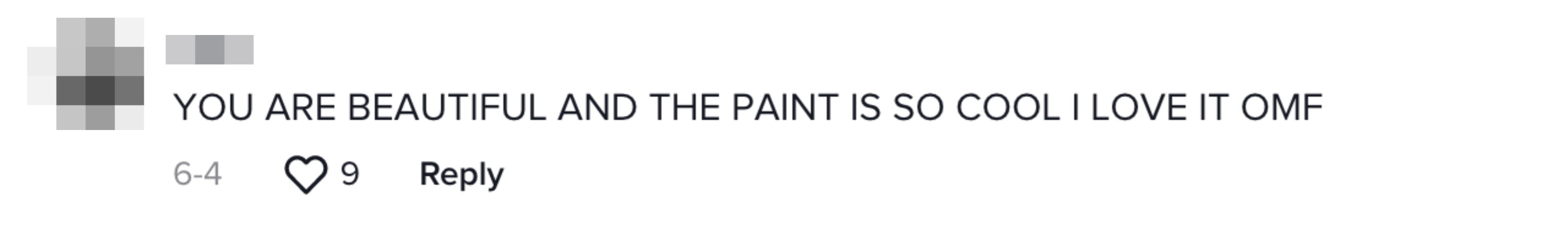 A comment saying Amara is beautiful and the paint looks really cool