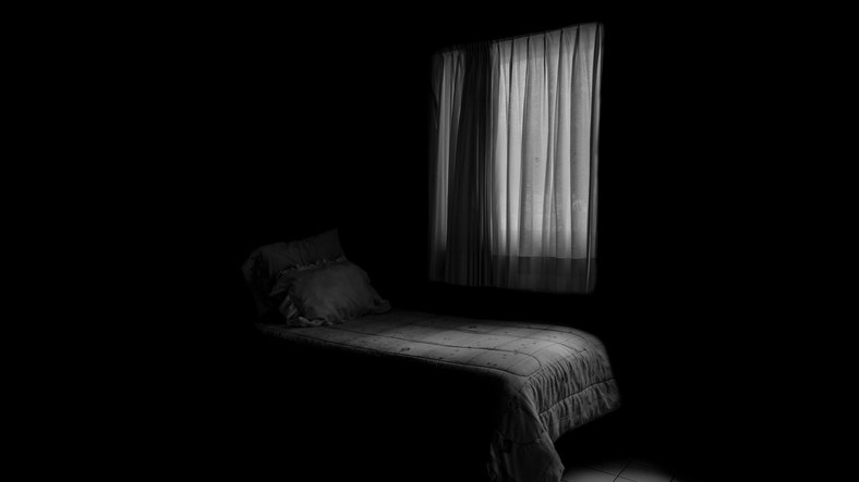 a dark bedroom