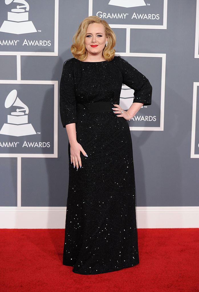 Adele in a sparkly, long gown on the red carpet