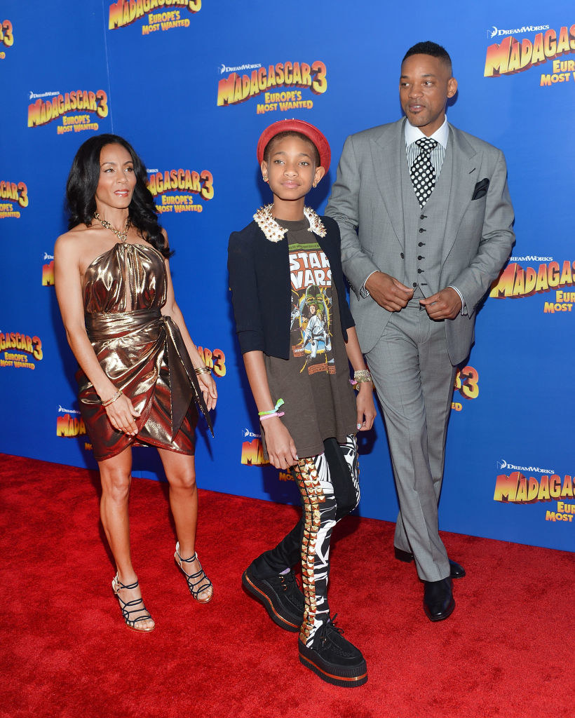 Willow with Jada Pinkett Smith and Will Smith on the red carpet