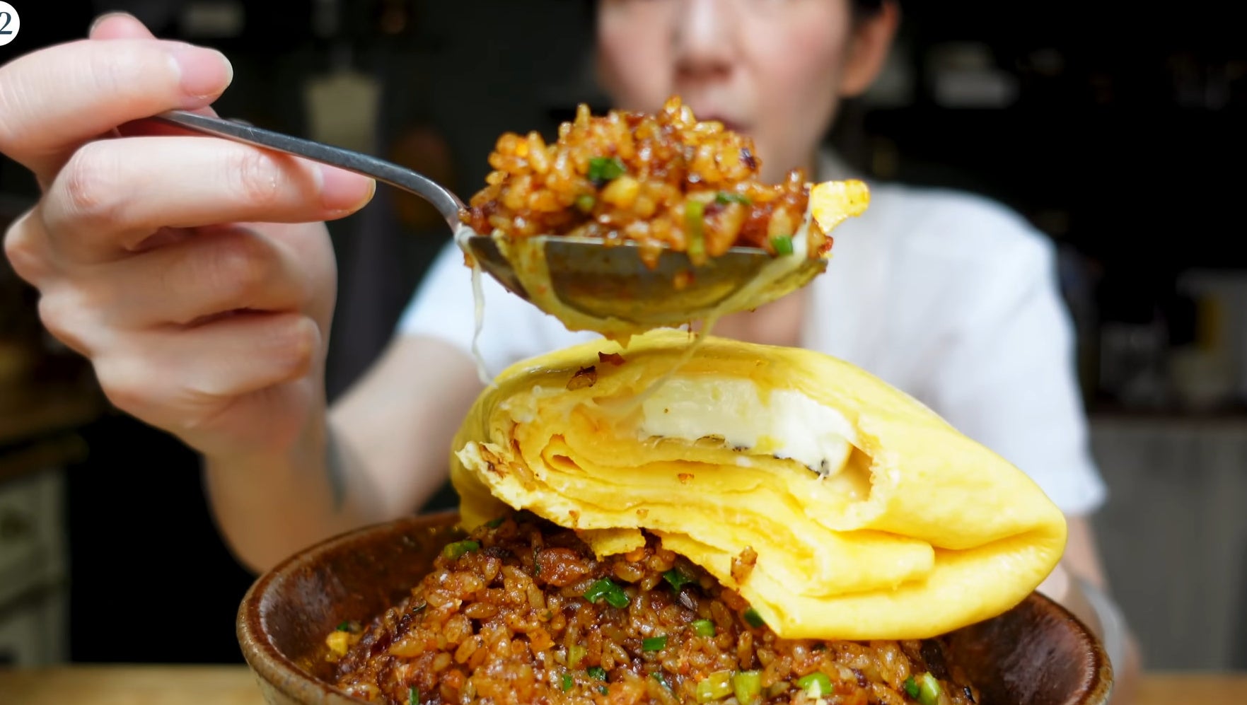 omelet on gochujang fried rice