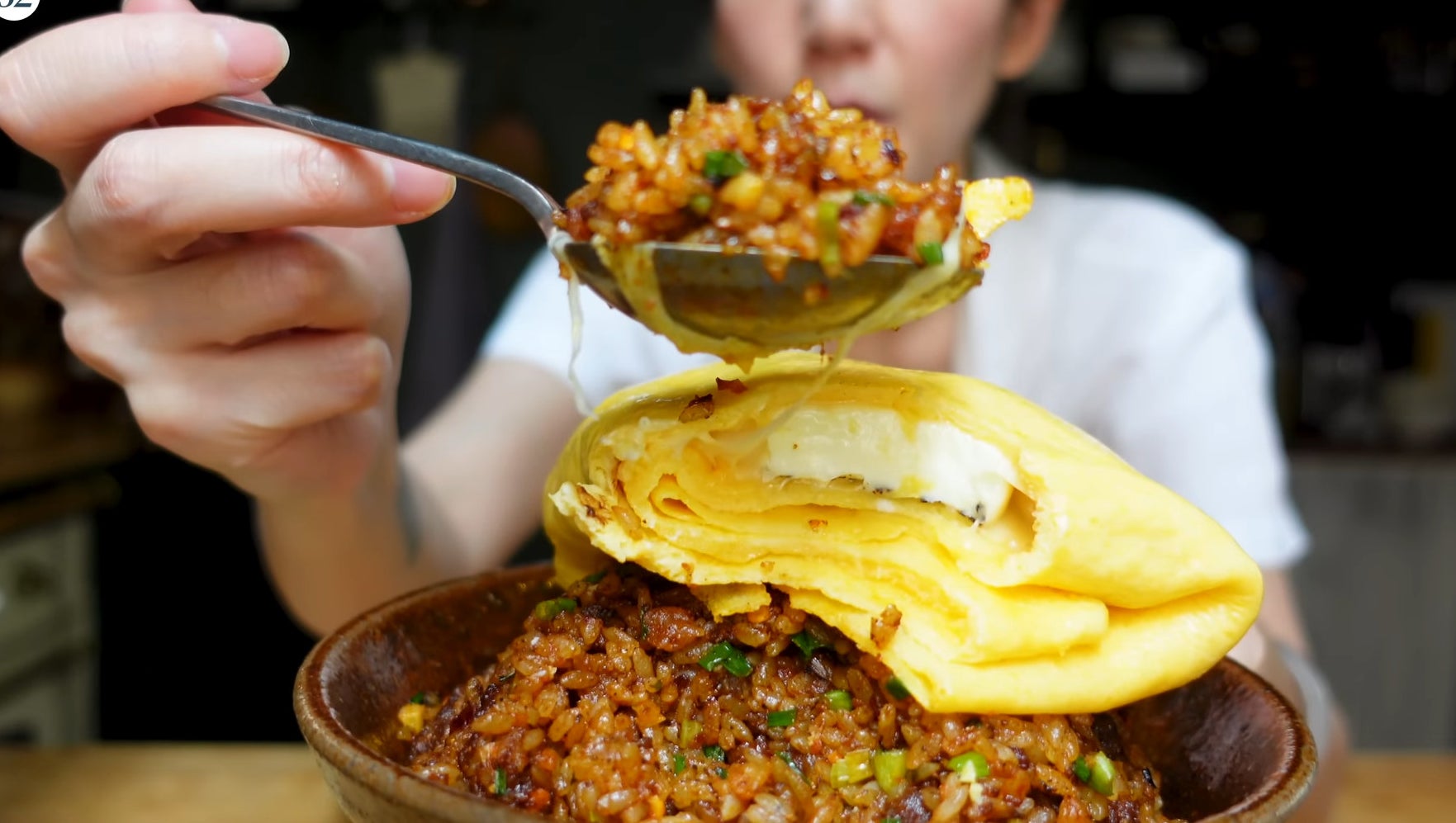 omelette on gochujang fried rice