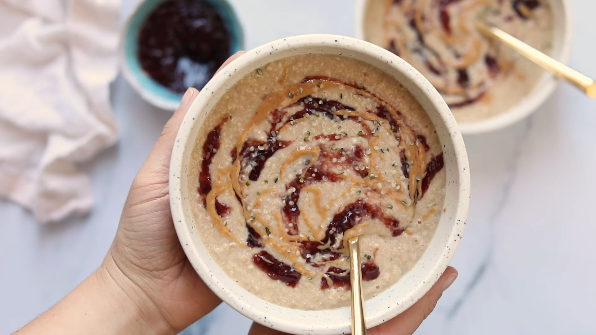 peanut butter and jelly in oatmeal