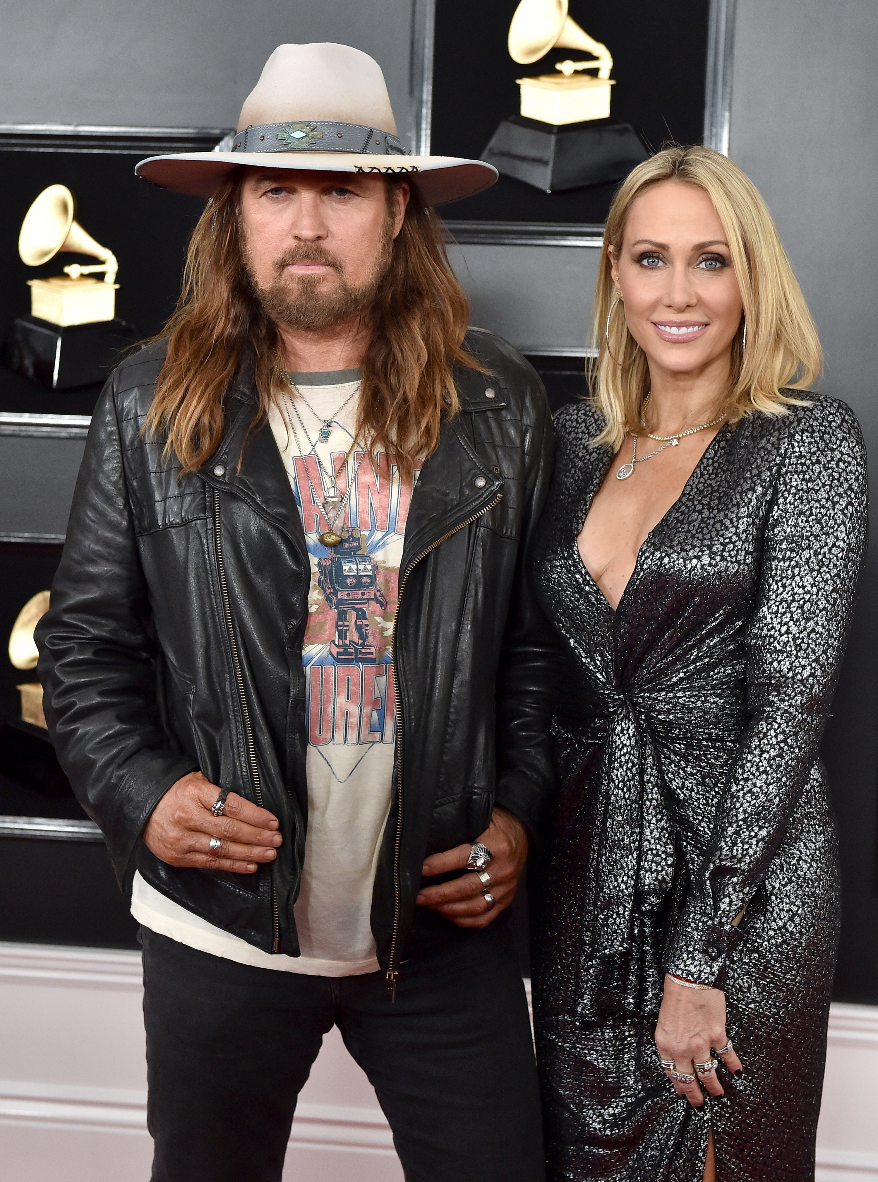 Billy Ray Cyrus and Tish Cyrus are pictured at the 2019 Grammys
